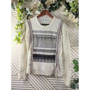 White Warren Nylon Cashmere Blend Knit Sweater Fringe Side Medium